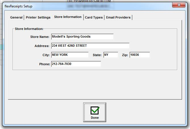 Store Information setup screen
