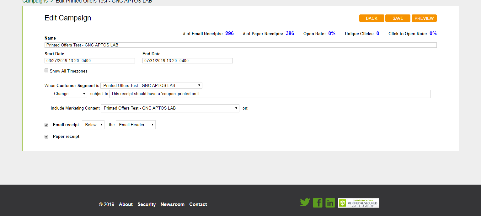 Campaigns setup in the merchant portal