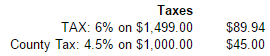 Taxes rendered on a receipt